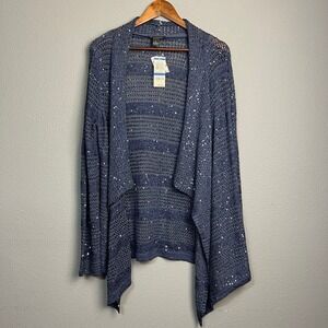 NWT INC International Concepts XL Blue Open Knit Sequin Cardigan Sweater